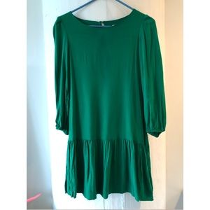 Anthropologie long sleeve green mini dress